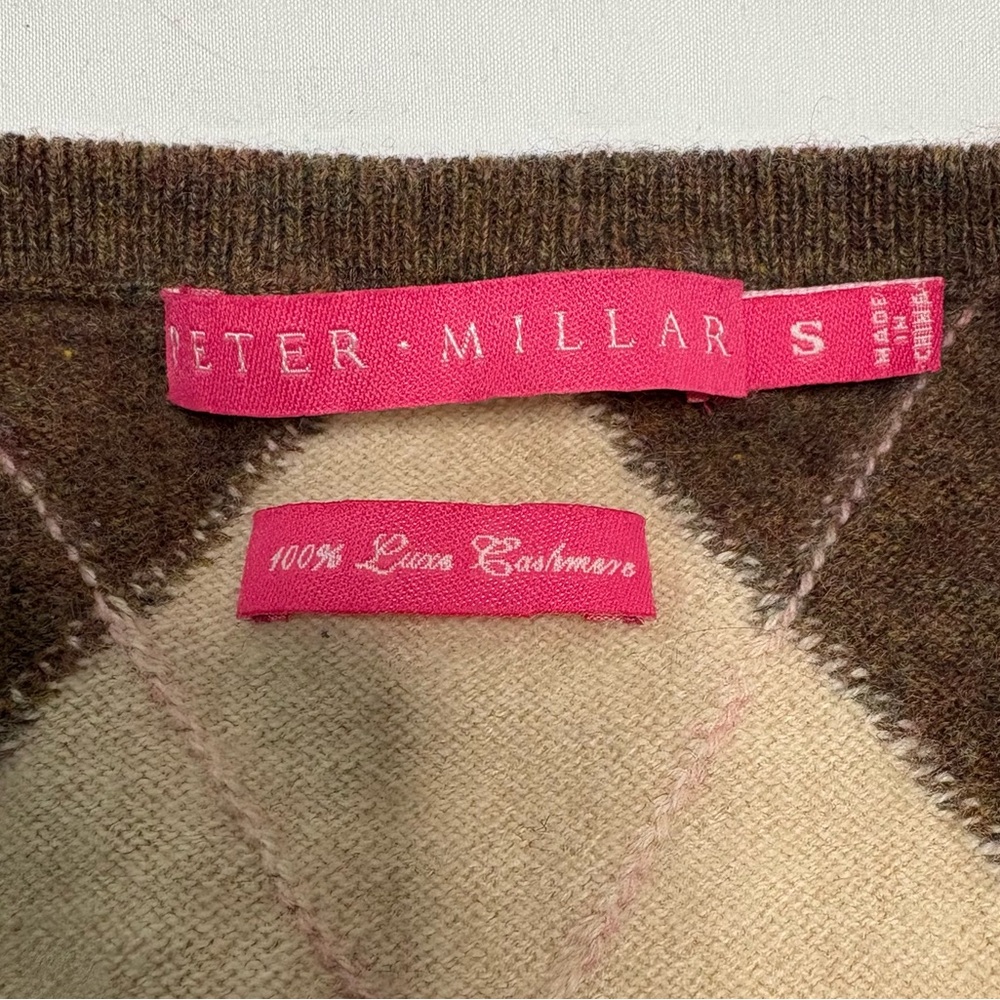 Peter Millar Brown Beige Argyle 100% Cashmere Sweater Vest Preppy Girlhoodcore - Picture 3 of 7